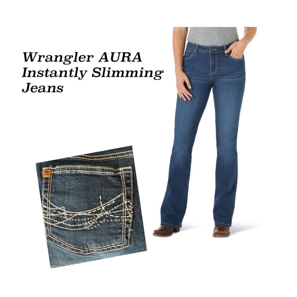 Wrangler Aura Instantly Slimming Denim Jeans Dark Blue Size 4 Average NWT 32”L